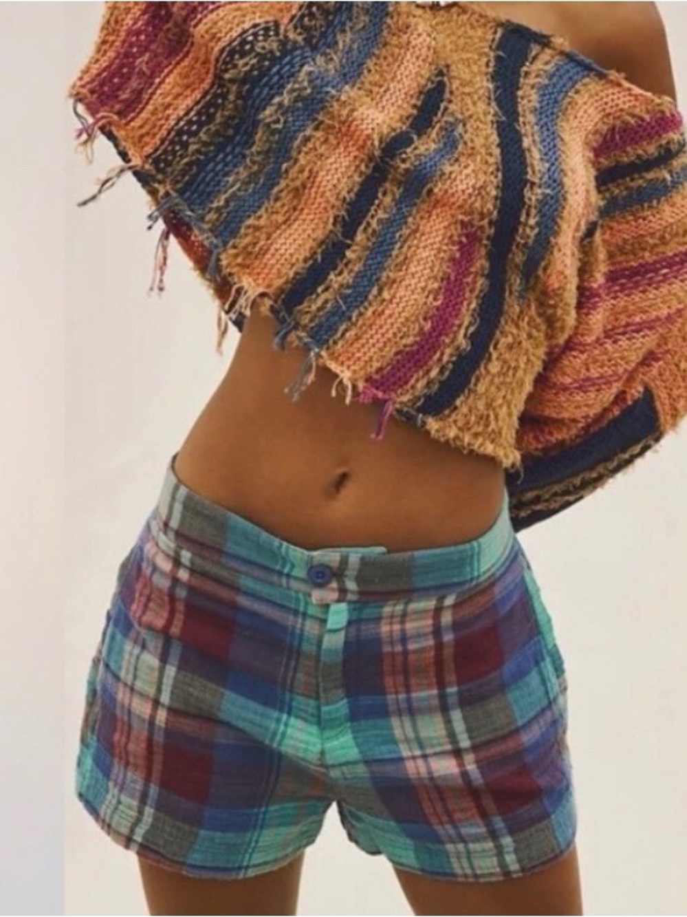 Free People Isla Blue Red Plaid Mid Rise Tailored Shorts Size 4